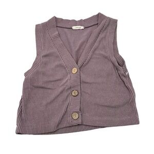 Entro Ribbed Purple Knit Button-Up‎ Cropped Vest Top Women's Medium